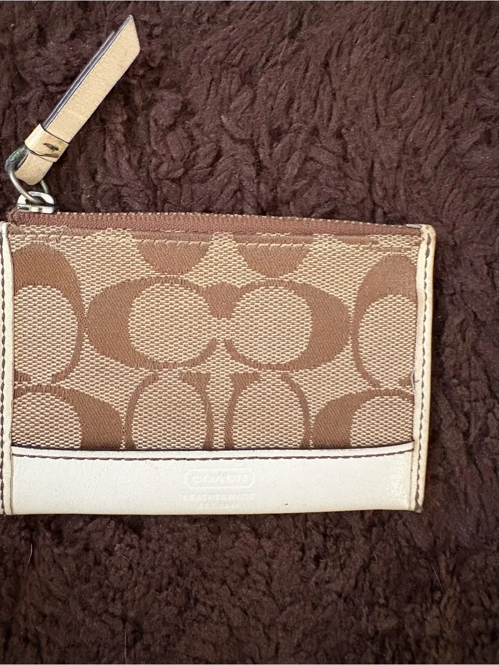 Classic Coach Signature Canvas Card Case in Brown and Cream